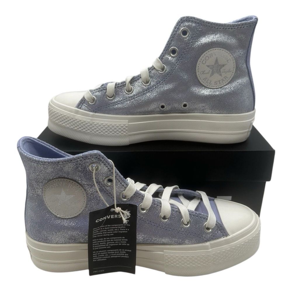 Converse High Top Platform Sneakers Light Lavender Silver Glitter